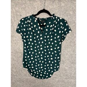 Green Polka Dot Ruffle V-Neck Short‎ Sleeve Blouse Top XS